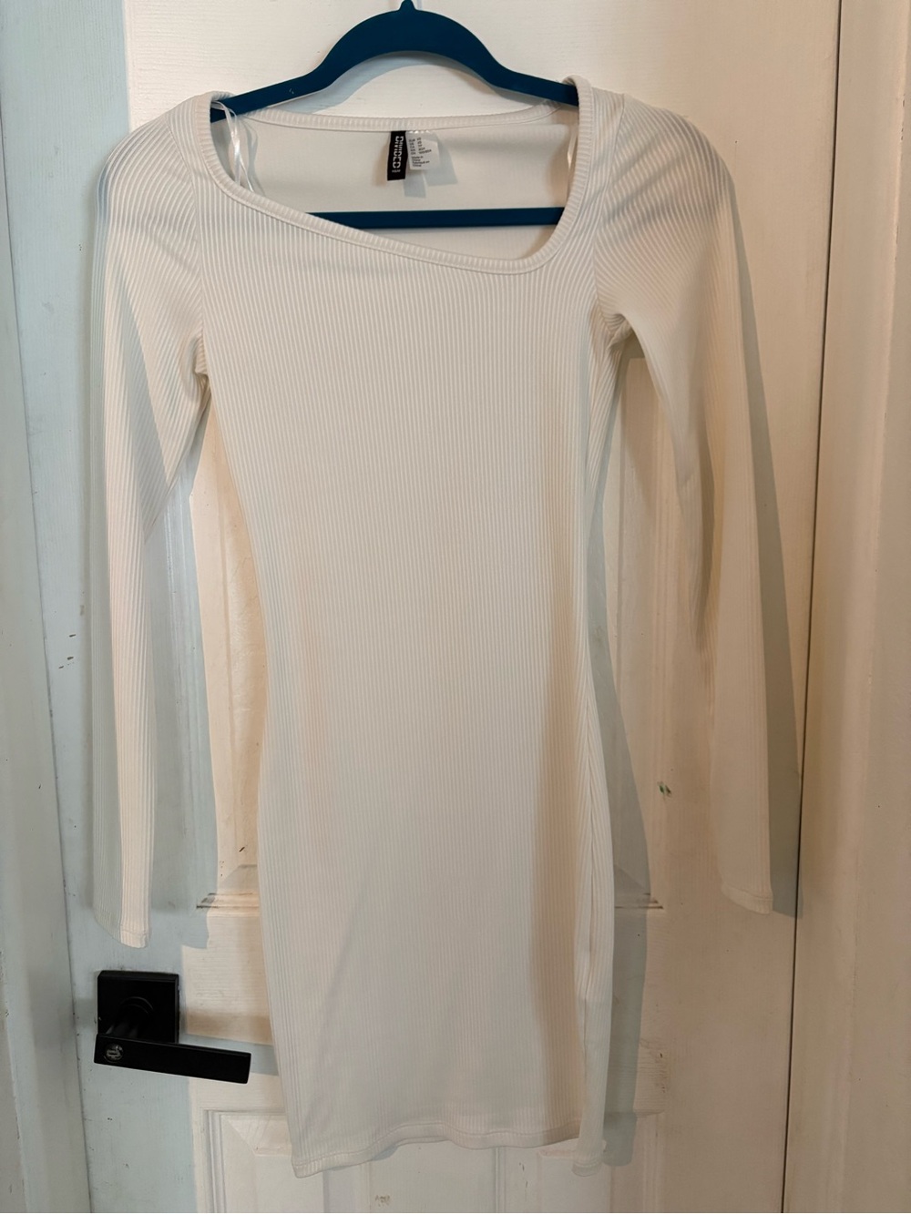 H&M Ribbed Long Sleeve Bodycon Dress - White